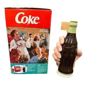 Vintage Coca Cola Ceramic Napkin and Straw Holder Bottle Hand 1994 NIB